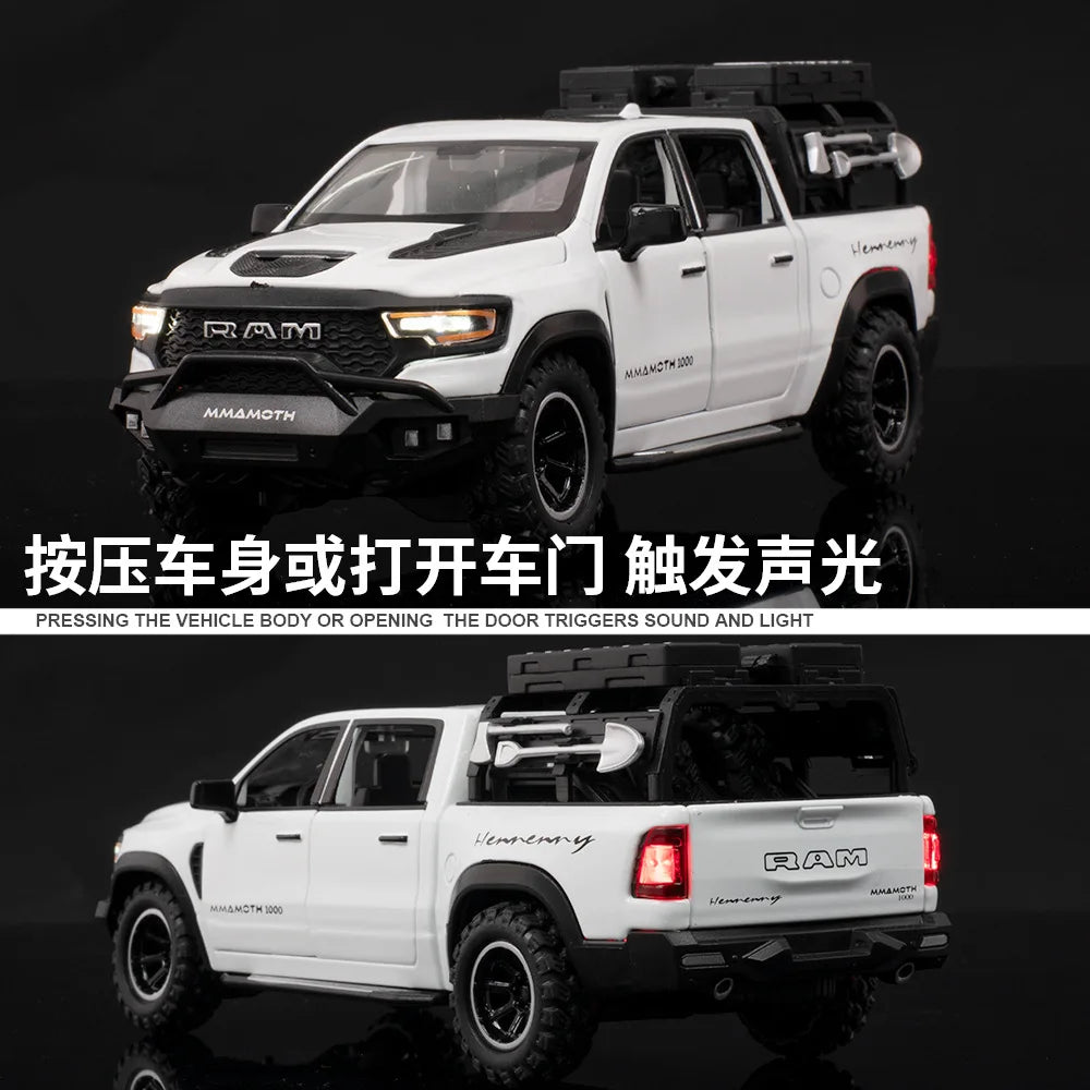 Dodge RAM 1000 TRX Mammoth Picku Alloy Car Model Sound And Light Pull Back Children's Toy Collectibles
