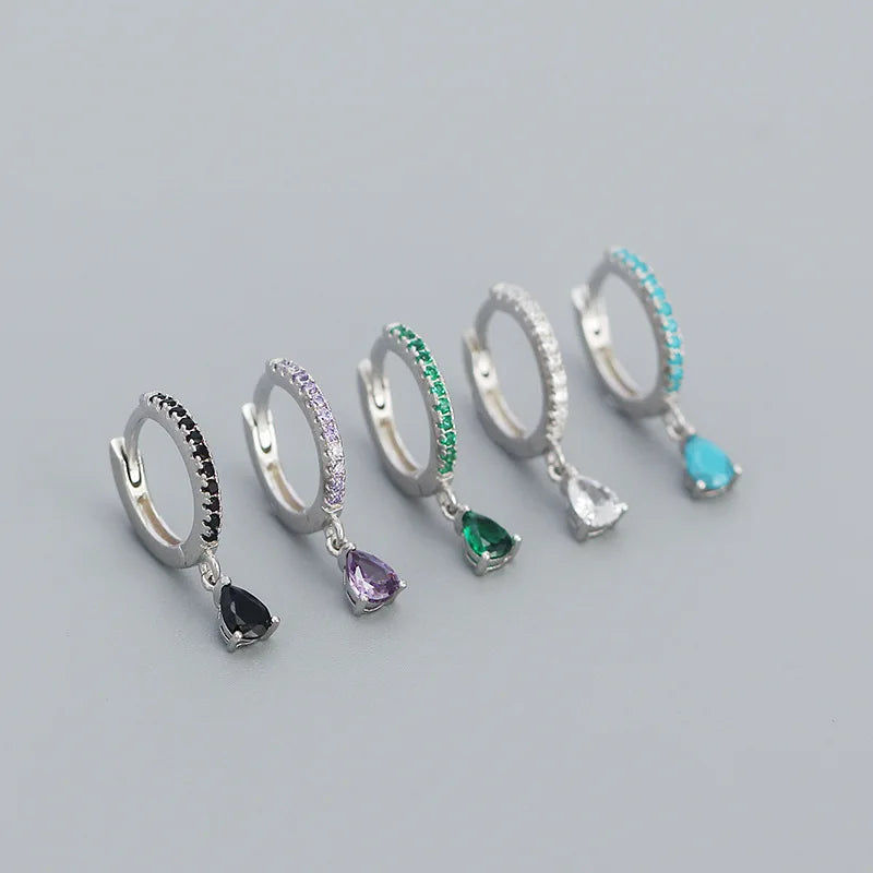 Fashion Multicolor Zircon Water Drop Small Hoop Earrings for Women Stainless Steel Pendant Piercing Earrings Set