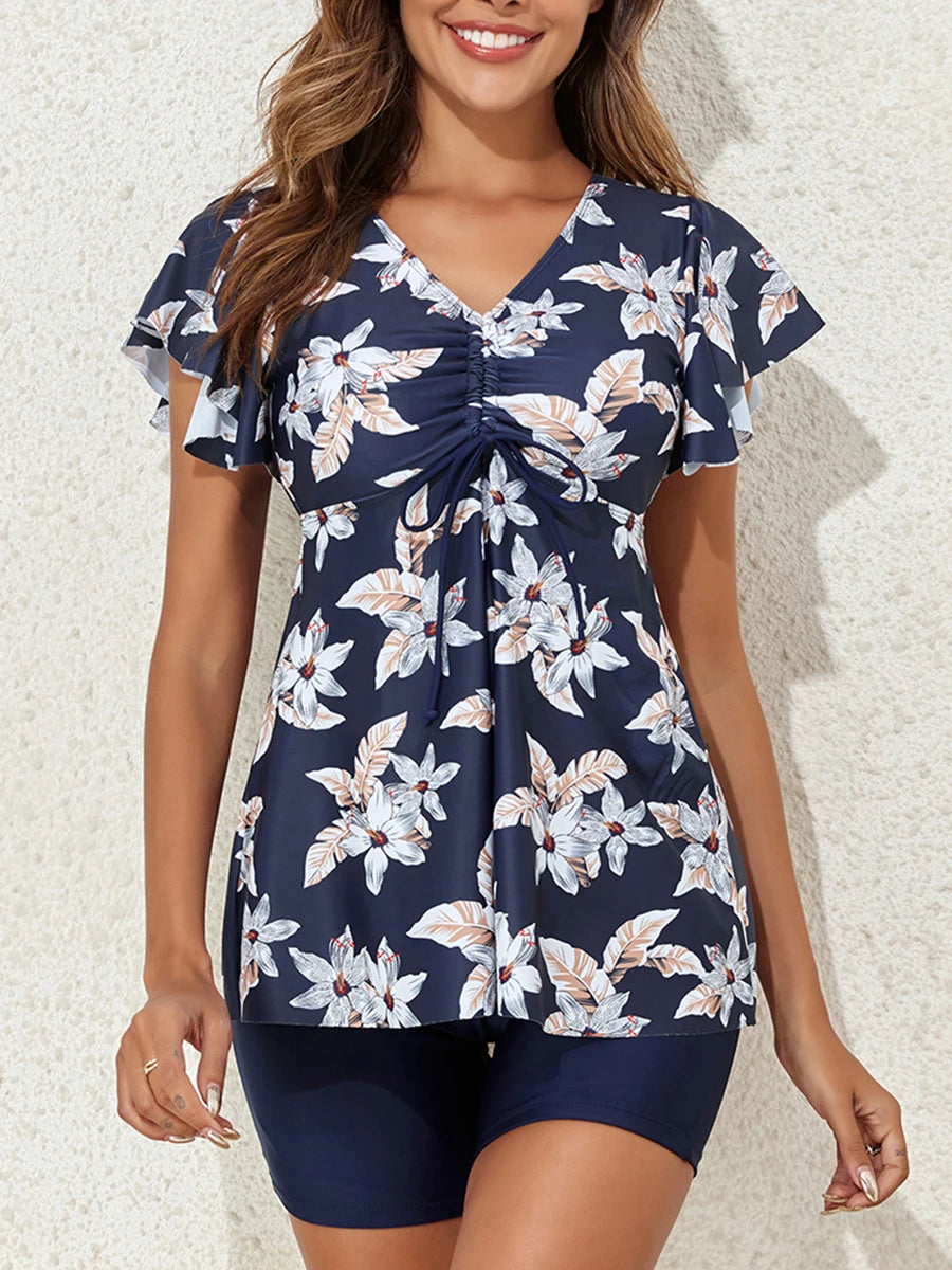 Floral Tankini  Two Pieces Ruffle Swimsuit