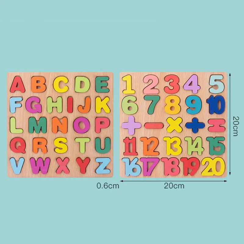 Wooden Puzzle Montessori Toys for Baby Alphabet Number Shape Matching Games