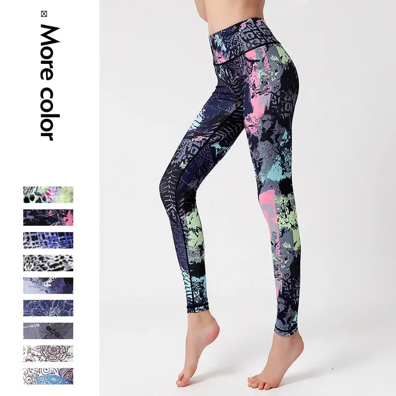 Women's Yoga Pants Women Flower High Waist Sports Leggings