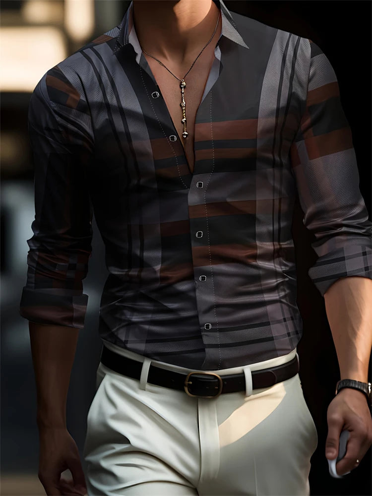 Men's Hawaiian Blue Striped Printed Shirt