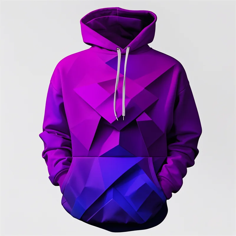3D Printed Purple Hoodie Men's Y2k Casual Design Hooded