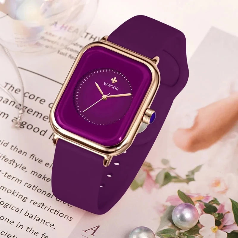 Watches For Women Fashion Square Purple Ladies Quartz Wristwatch