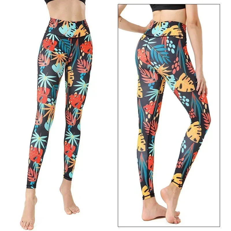 Women's Yoga Pants Women Flower High Waist Sports Leggings