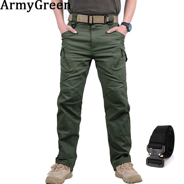 Men's Waterproof Cargo Pants Elastic Multiple Pocket Military Male Trousers Outdoor Joggers Pant.