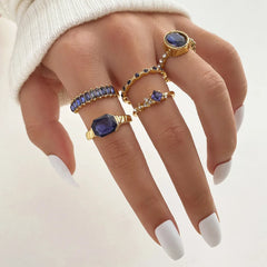 Retro Blue Crystal Ring Female Jewelry Party Premium Gift