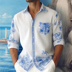 men's street casual bamboo long sleeved left patch pocket flip collar shirt