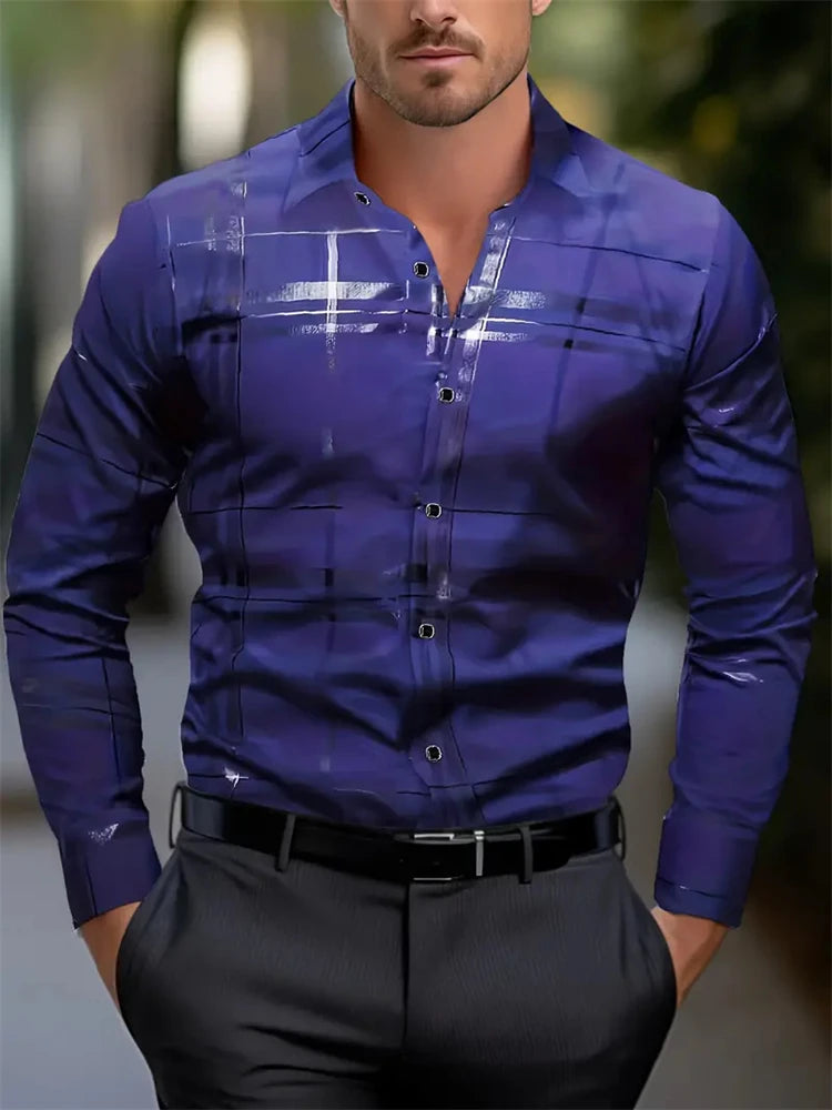 Men's Hawaiian Blue Striped Printed Shirt