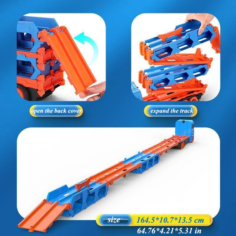 Large Car Transporter Truck Folding Track Racing Vehicle Kids Competitive Games Storage Alloy Car