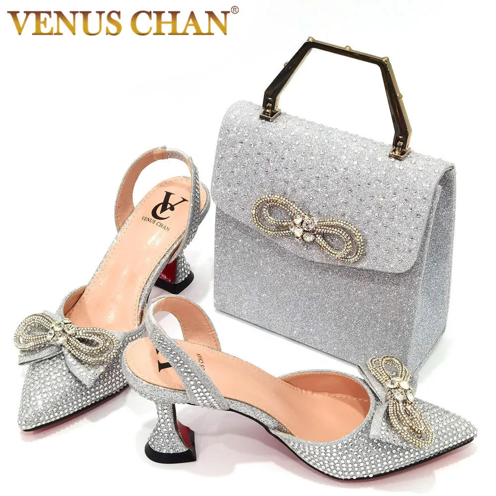 Party High Heels Pointed Toe Stiletto Heels Silver Women's Shoes And Bags