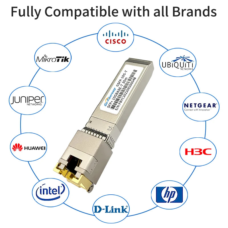 10Gb SFP to RJ45 Transceiver Module SFP-10G-T 10GBase-TX RJ45 Copper 30m For Cisco/Mikrotik/Netgear/TP-Link Fiber Optical Switch