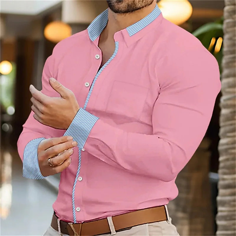 Men's Long Sleeve Slim Fit Button Lapel Men's Tops