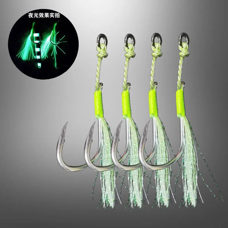 5pcs/bag Glow Saltwater Slow Fast Carbon Single Hooks Fishing Jig Barbed Hooks  Strong Strength Falling Lure Tackle Assistant