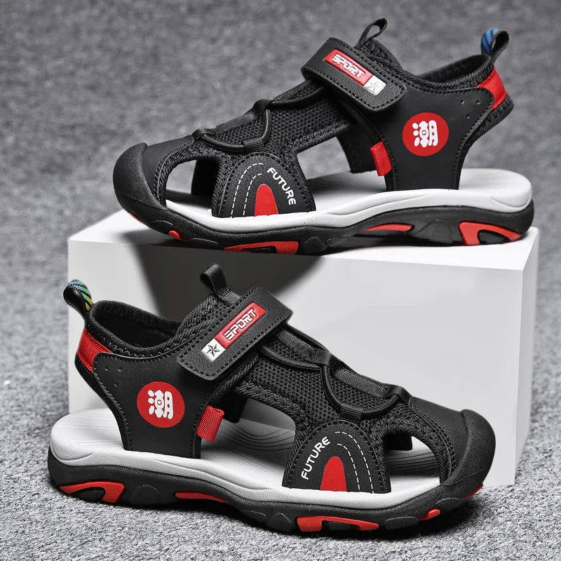 Boys' Summer Outdoor Leather Water Sandals – Non-Slip Soft Sole