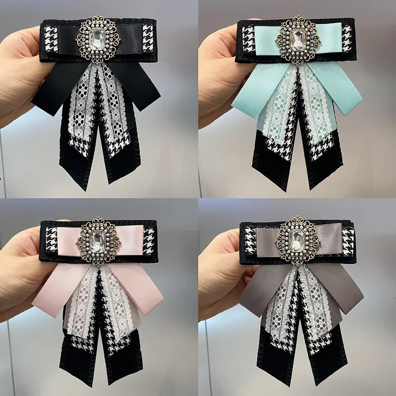 Fashion Bow Knot Ties Brooch Men's Luxurious Multi-layer Rhinestone Brooch