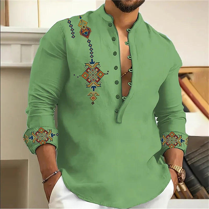men's shirt tribe pattern printing retro geometry shirt
