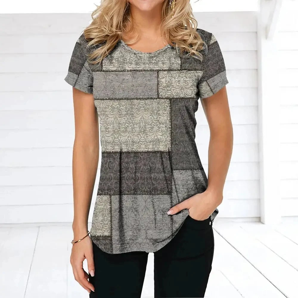 Women's O Neck Short Sleeve Blouse Oversized Ladies Tops