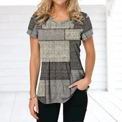 Women's O Neck Short Sleeve Blouse Oversized Ladies Tops