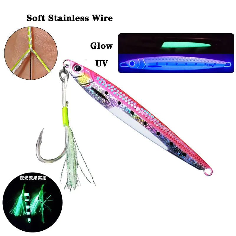 5pcs/bag Glow Saltwater Slow Fast Carbon Single Hooks Fishing Jig Barbed Hooks  Strong Strength Falling Lure Tackle Assistant