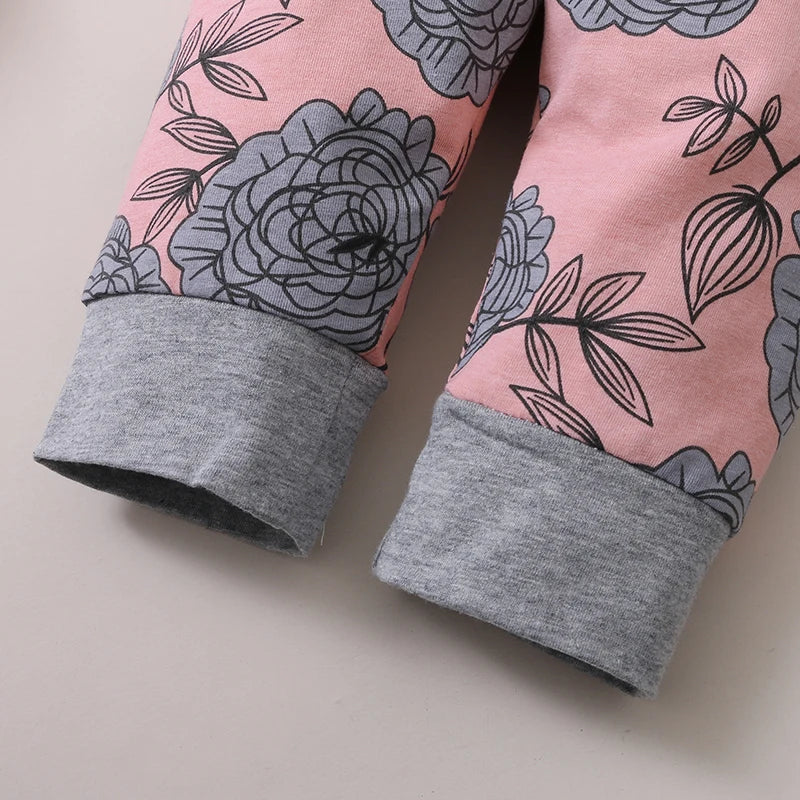Newborn Baby Girl Clothing Long Sleeve Romper Rose Pant with Hat & Headband Toddler Girl Clothes