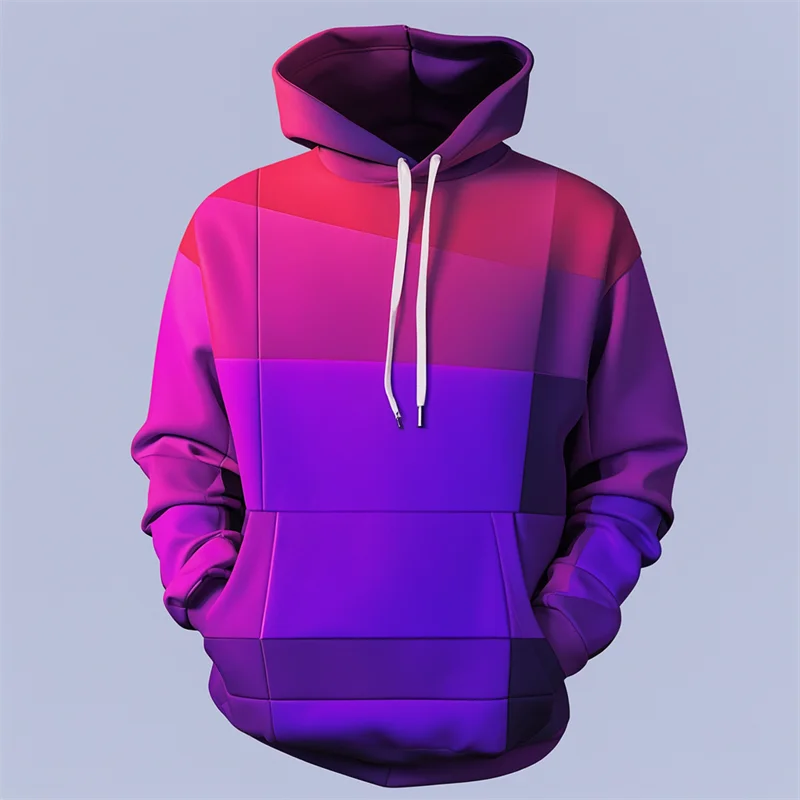 3D Printed Purple Hoodie Men's Y2k Casual Design Hooded
