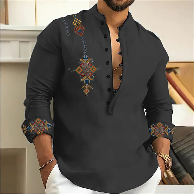 men's shirt tribe pattern printing retro geometry shirt
