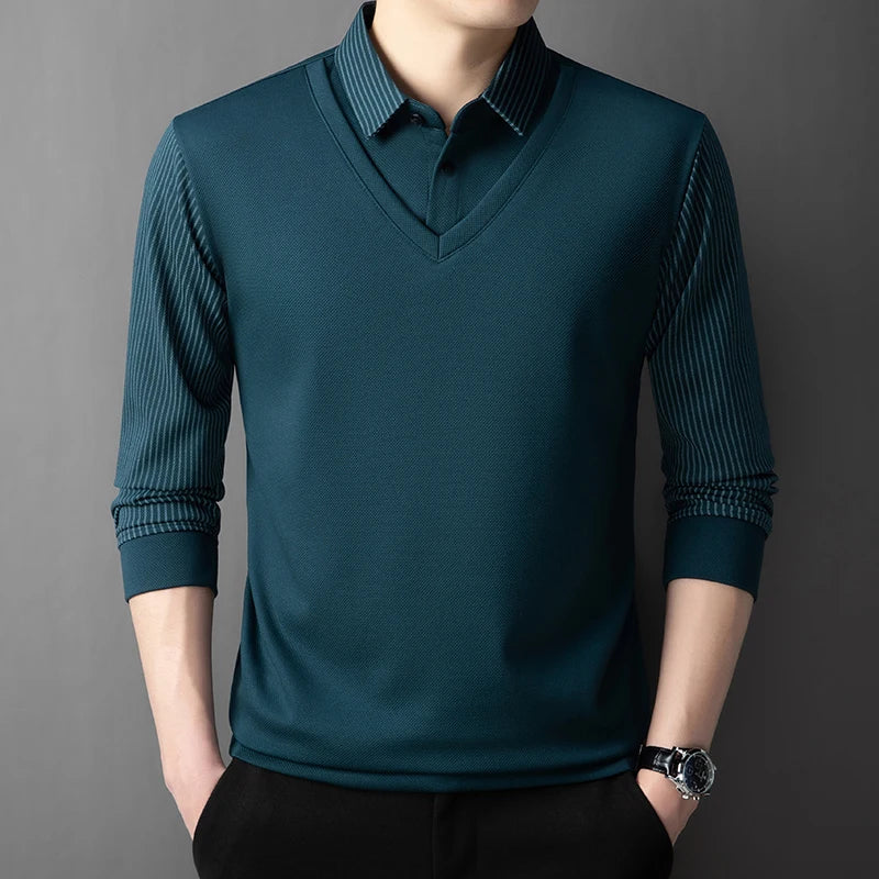 men's polo shirt for autumn winter fashion two pieces top