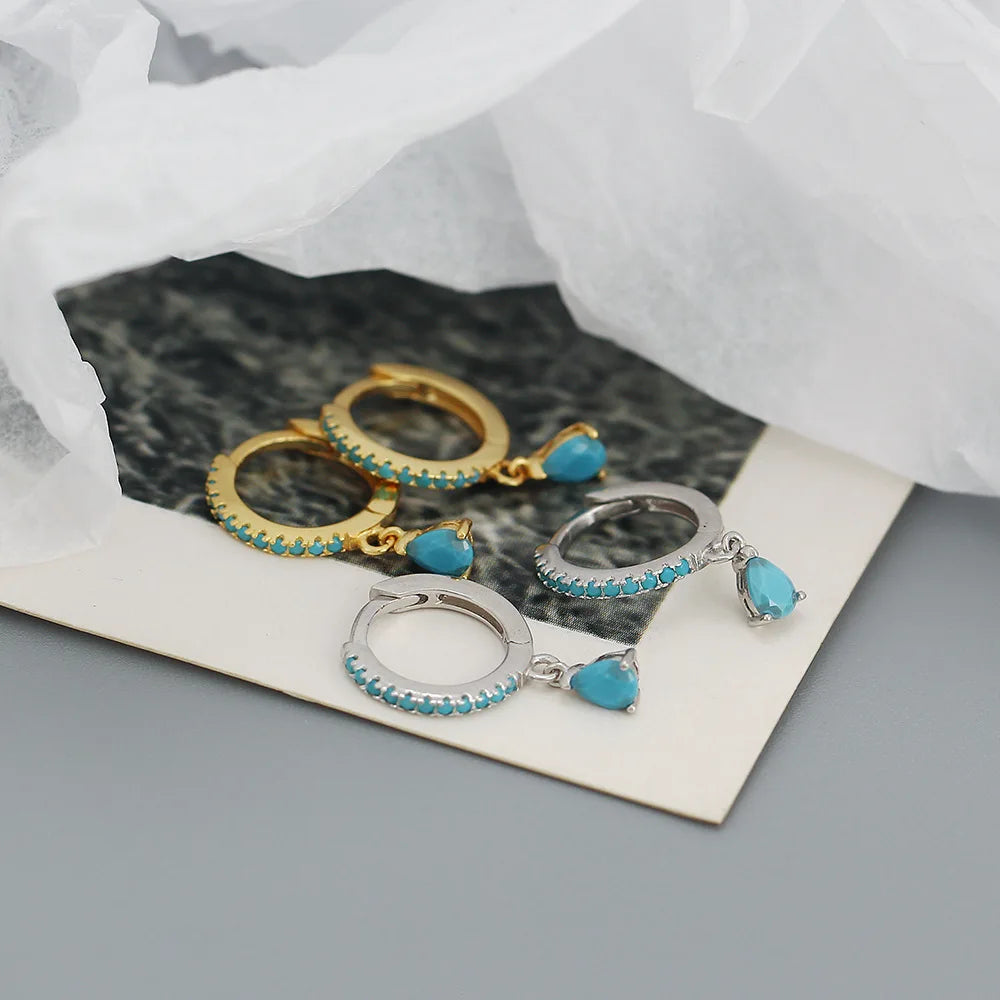 Fashion Multicolor Zircon Water Drop Small Hoop Earrings for Women Stainless Steel Pendant Piercing Earrings Set