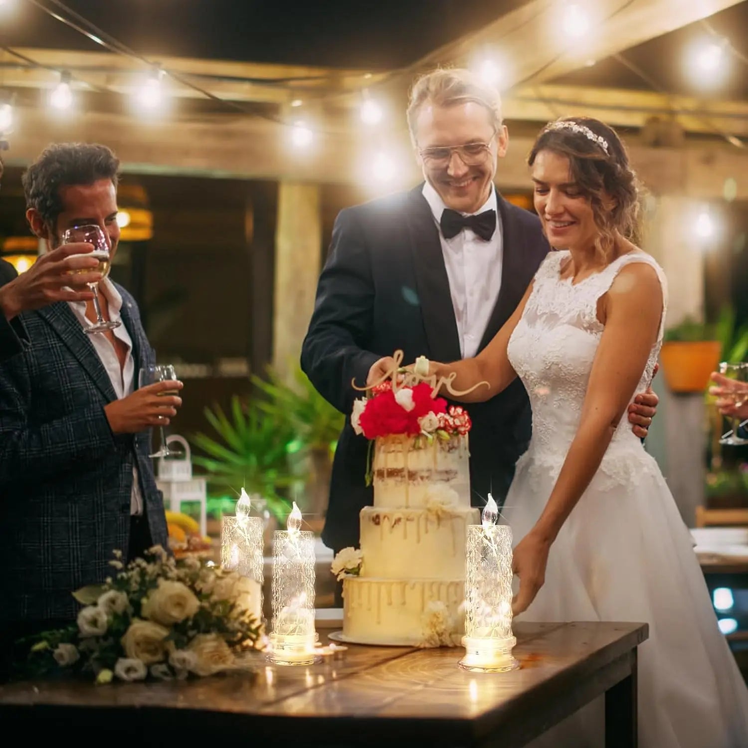 Crystal Candles LED Light Transparent Flameless Battery Power Lantern Night Lamp