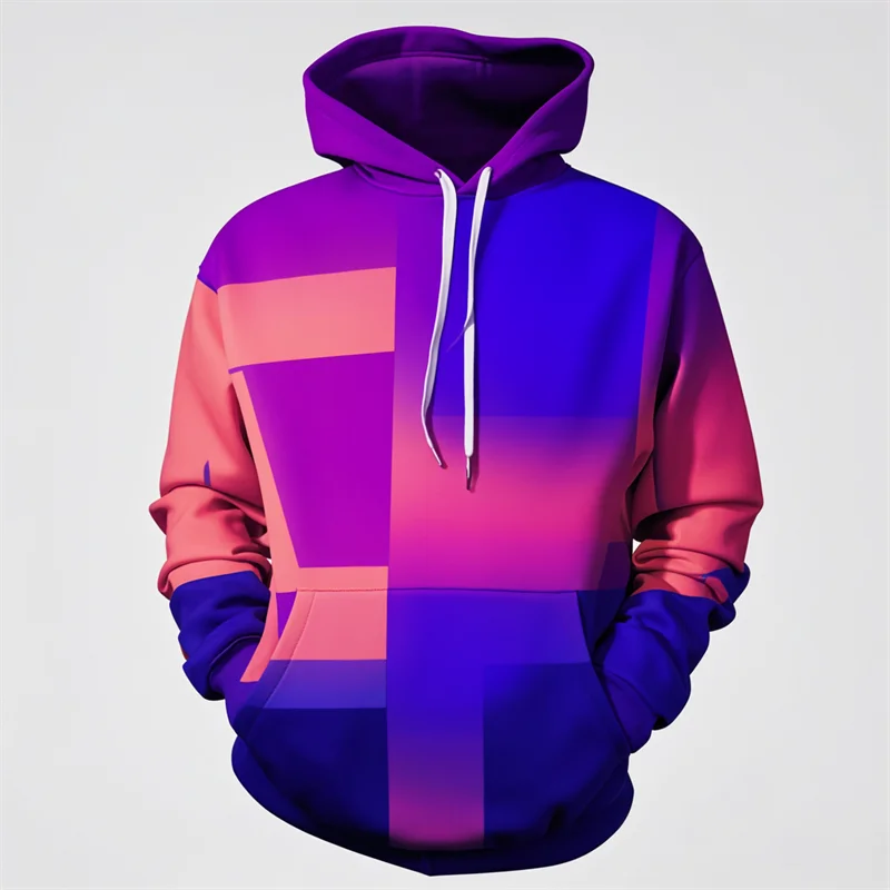 3D Printed Purple Hoodie Men's Y2k Casual Design Hooded