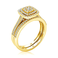 2PCS Yellow Gold Moissanite Engagement Rings set For Women 100% Real Pass Diamond Tester Wedding Band Jewelry Lover Couple Gifts.