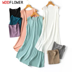 Women Slip Mulberry Silk Crepe Solid Colors Summer Sleeveless A-line Tank Dress
