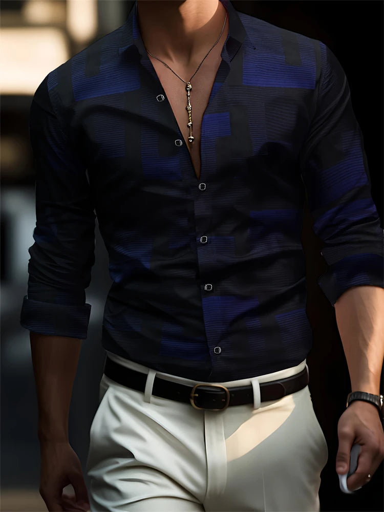 Men's Hawaiian Blue Striped Printed Shirt