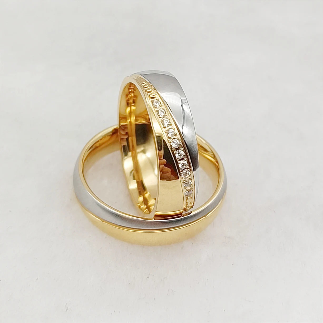 Wedding Rings Sets for Couples Designer Two Tone 14k Gold Plated Jewelry