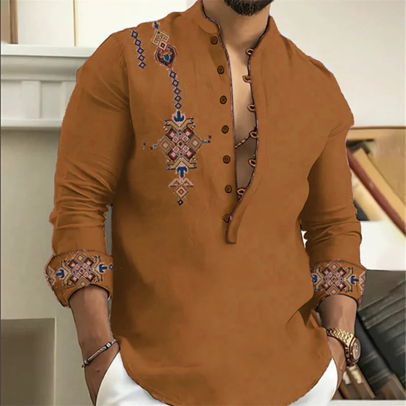 men's shirt tribe pattern printing retro geometry shirt