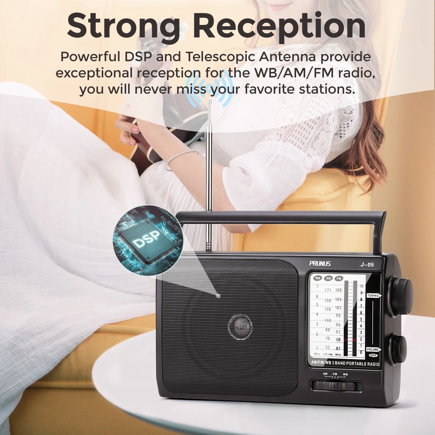 Radio with Best Reception, Transistor Radio, Battery Operated Radio by 3X D Cell Batteries AC Power