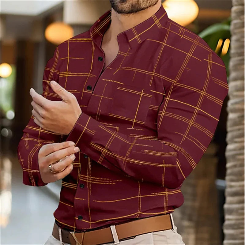 Men's Long Sleeve Slim Fit Button Lapel Men's Tops