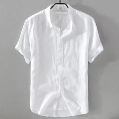 Pure Linen Short Sleeve Shirt For Men Casual Summer Half Sleeve Cotton Linen Fabric Men's Wear Top