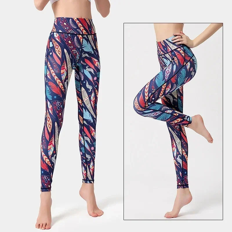 Women's Yoga Pants Women Flower High Waist Sports Leggings