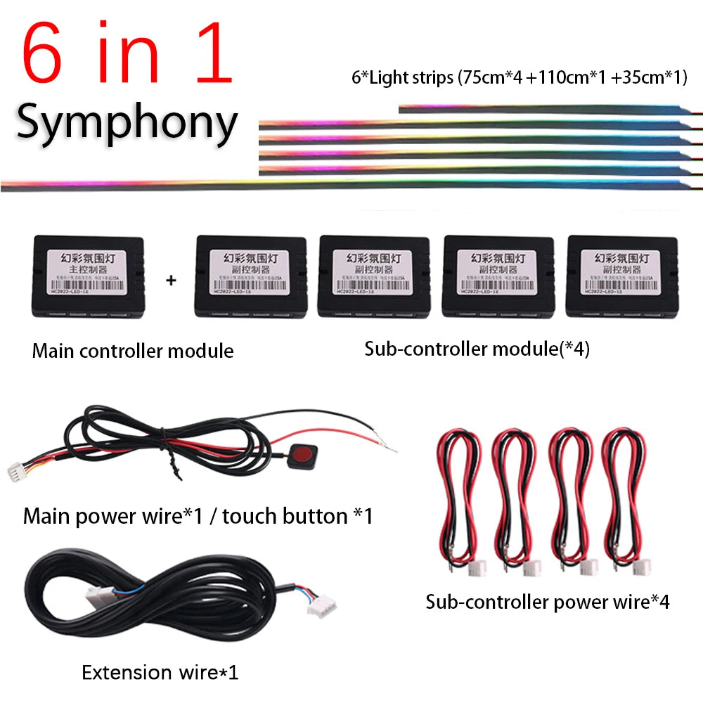 Car LED Ambient Light Symphony Rainbow Interior RGB Neon Acrylic Strip