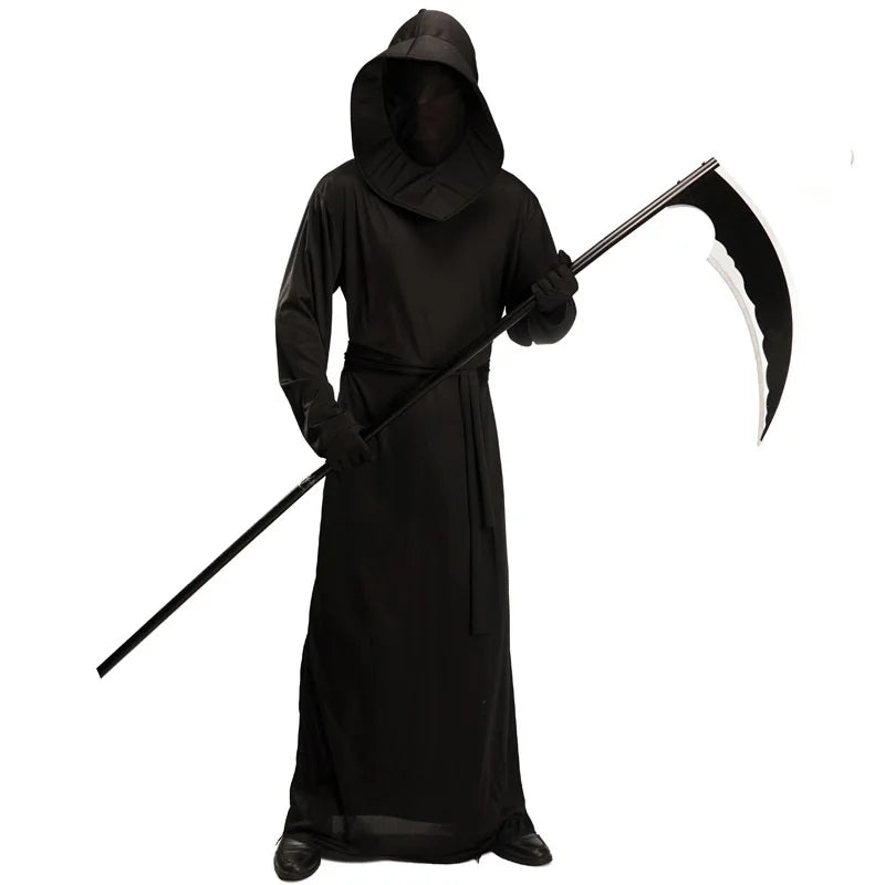 Halloween Grim Reaper Bodysuit Horror Death Cosplay Black Cloak Costume kid