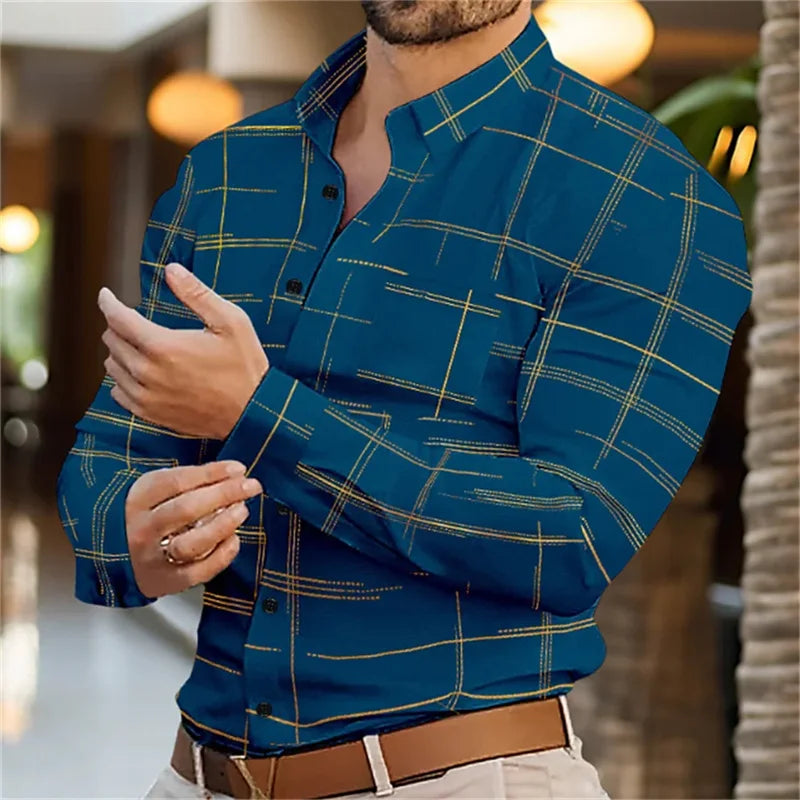 Men's Long Sleeve Slim Fit Button Lapel Men's Tops