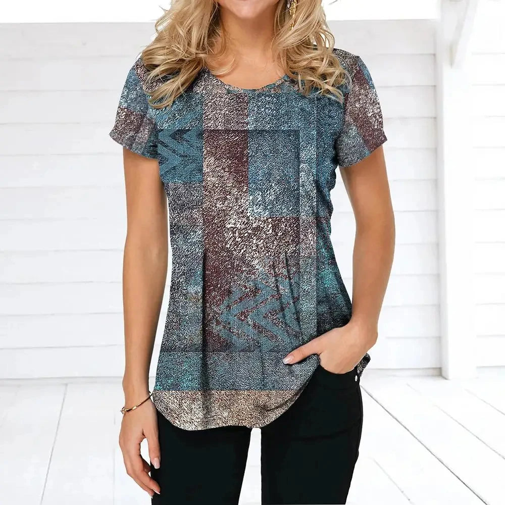 Women's O Neck Short Sleeve Blouse Oversized Ladies Tops