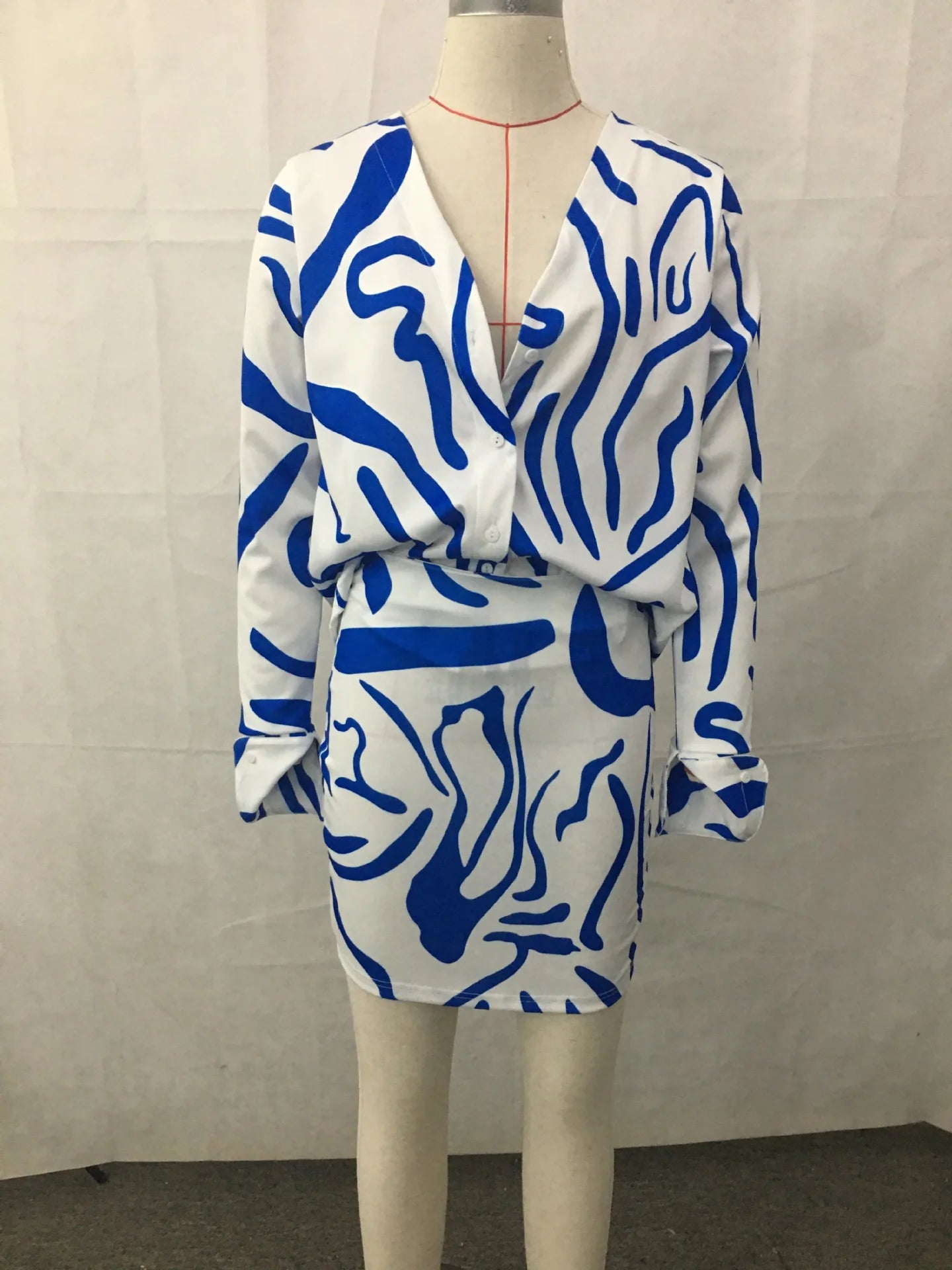 Women Full Long Sleeve Button  Shirts Spring Autumn Mini Skirts Set