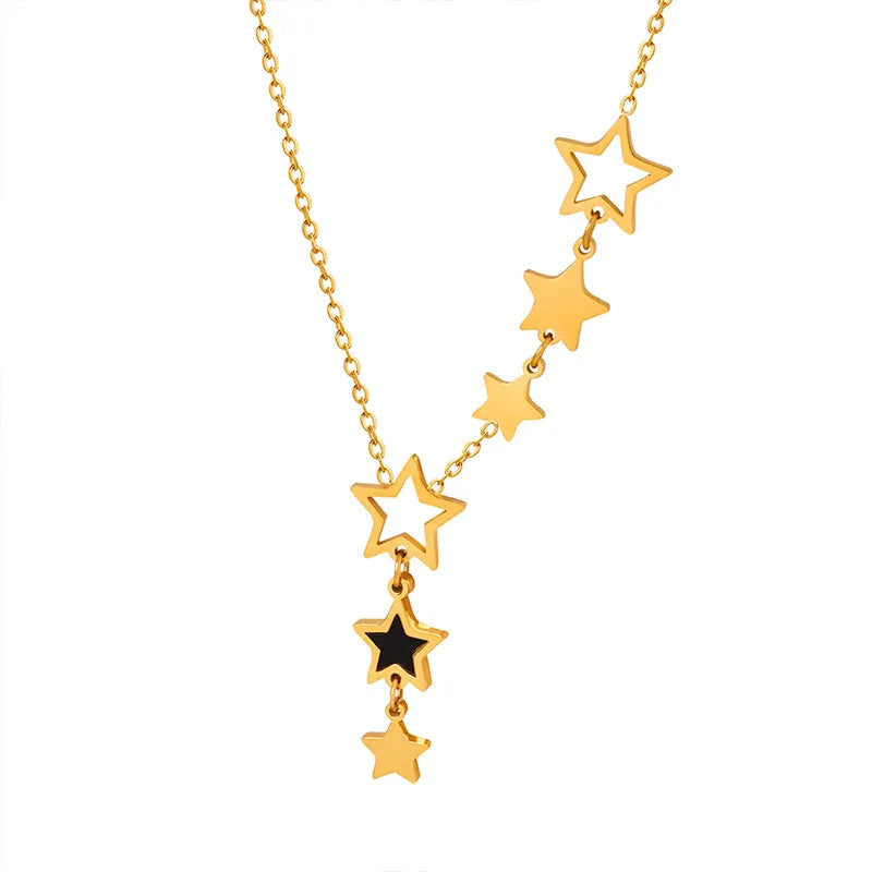 Women High Quality Stainless Steel Gold Plated Chain Black Acrylic Fashion Jewelry