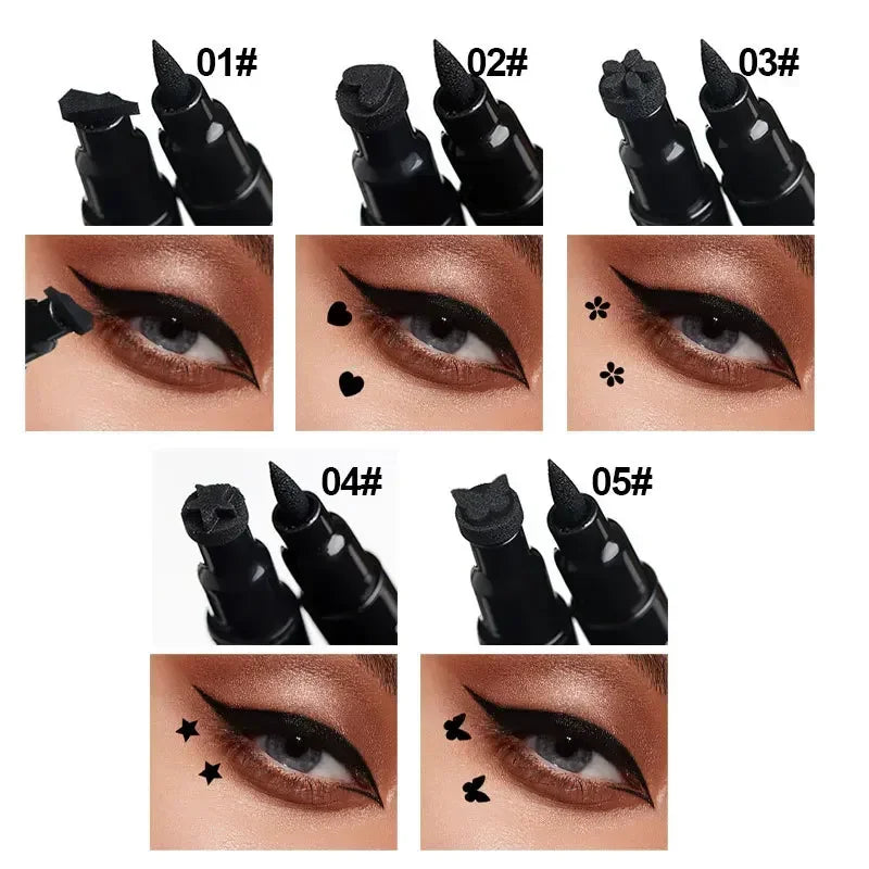 Eyeliner Pen Star Moon Stamp Long-Lasting Waterproof Black Liquid Eye Liner Pencil