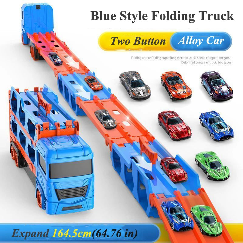 Large Car Transporter Truck Folding Track Racing Vehicle Kids Competitive Games Storage Alloy Car