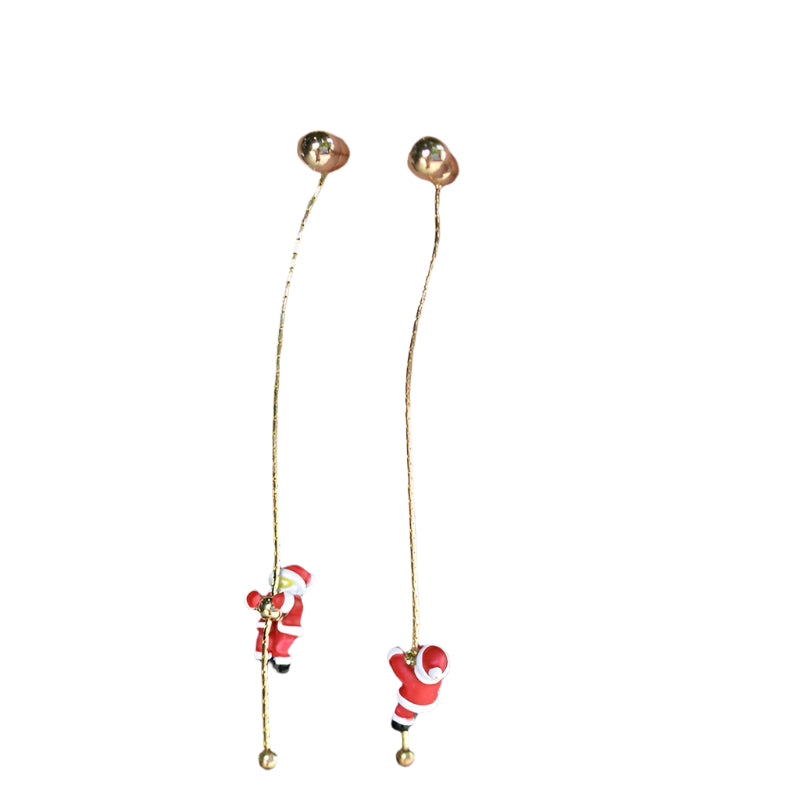 Asymmetric Snowflake Christmas Boot Hat Drop Earrings for Women Moving Santa Claus Long Tassel Earring