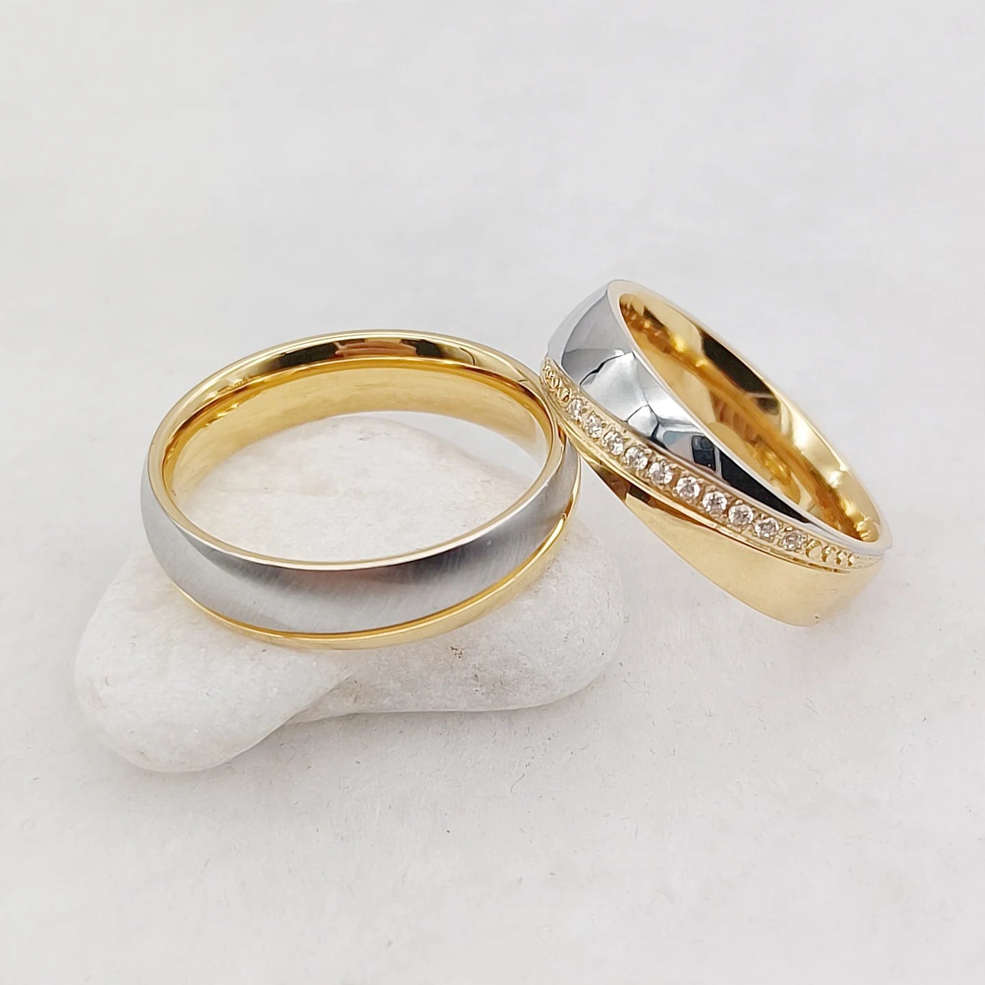 Wedding Rings Sets for Couples Designer Two Tone 14k Gold Plated Jewelry